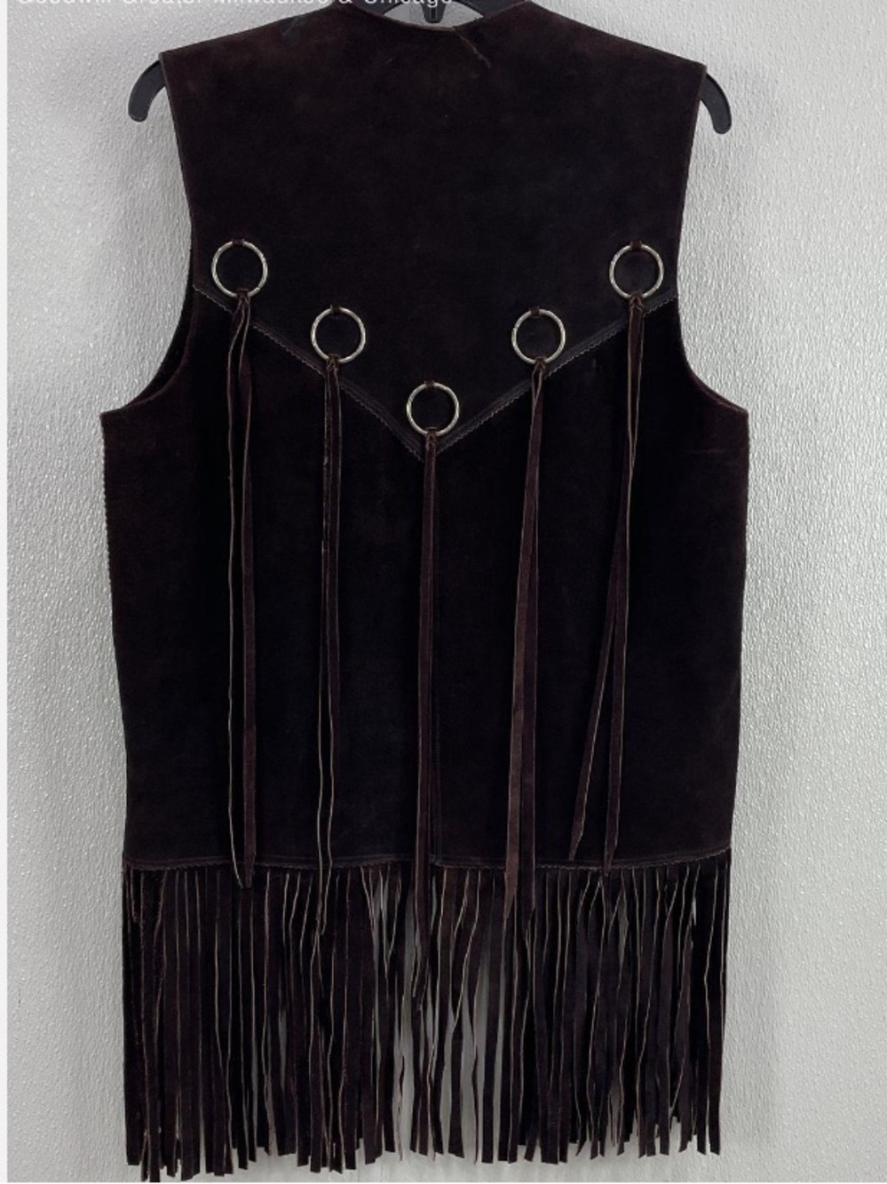Vintage 60’s Handmade Dark Brown Long Suede O Ring FringeVest (callout last pic)